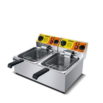 Industrial Double Tank Fish Fryer with Oil Filter Cart, Automatic Computer Control Deep Fryer